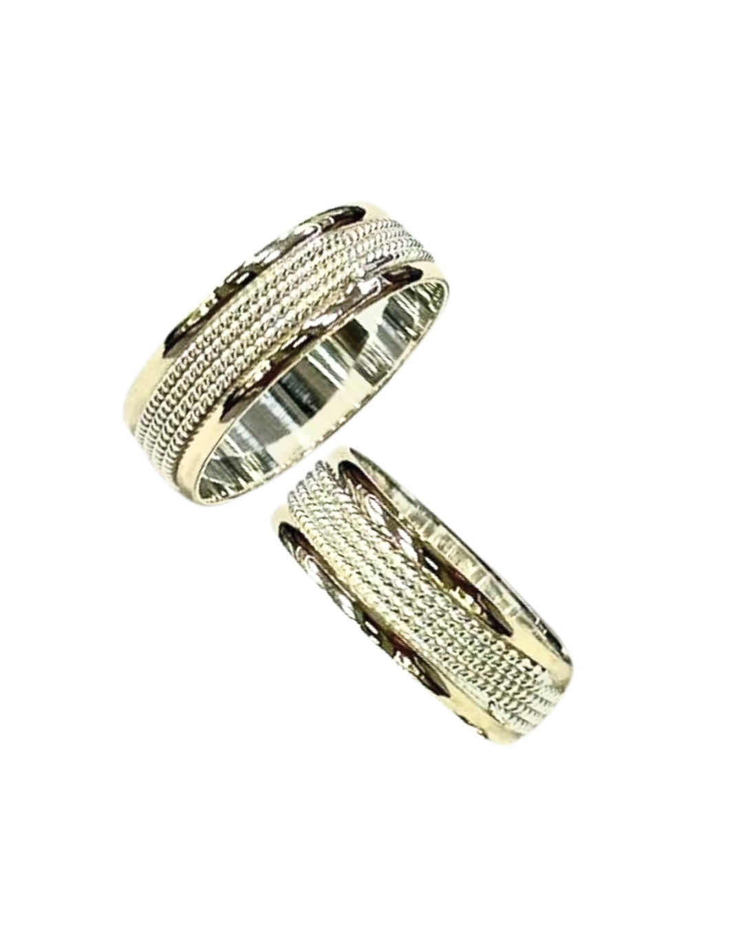 DUO DE ANILLOS CON LAMINA CON BAÑO DE ORO Y TRENZADO MINIMAL