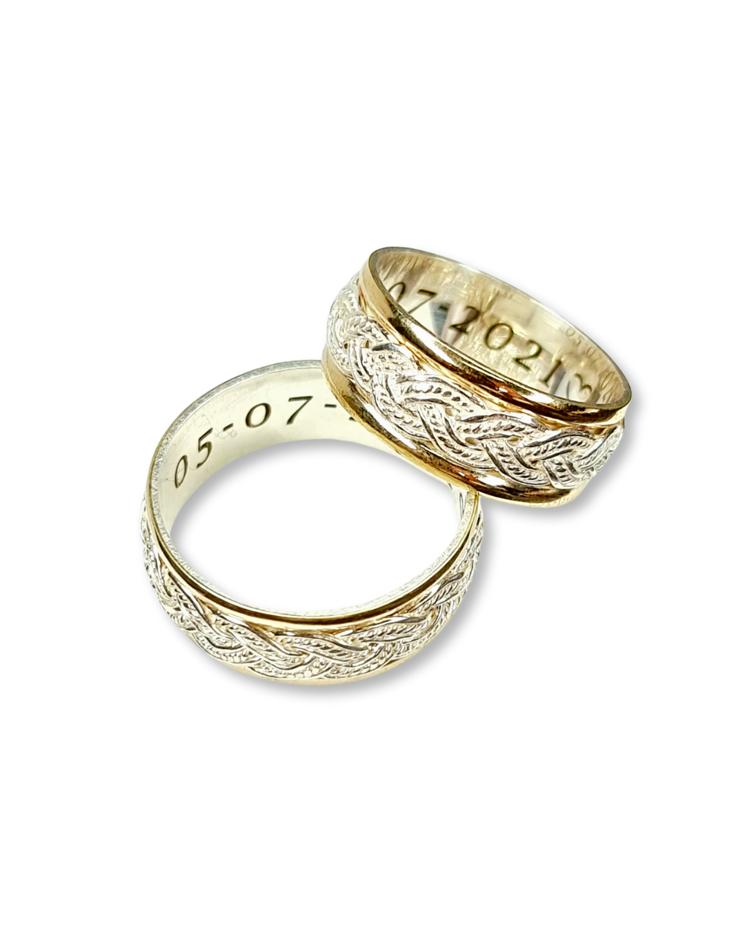 DUO DE ANILLOS CON LAMINA BISEL CON BAÑO DE ORO + TRENZADO