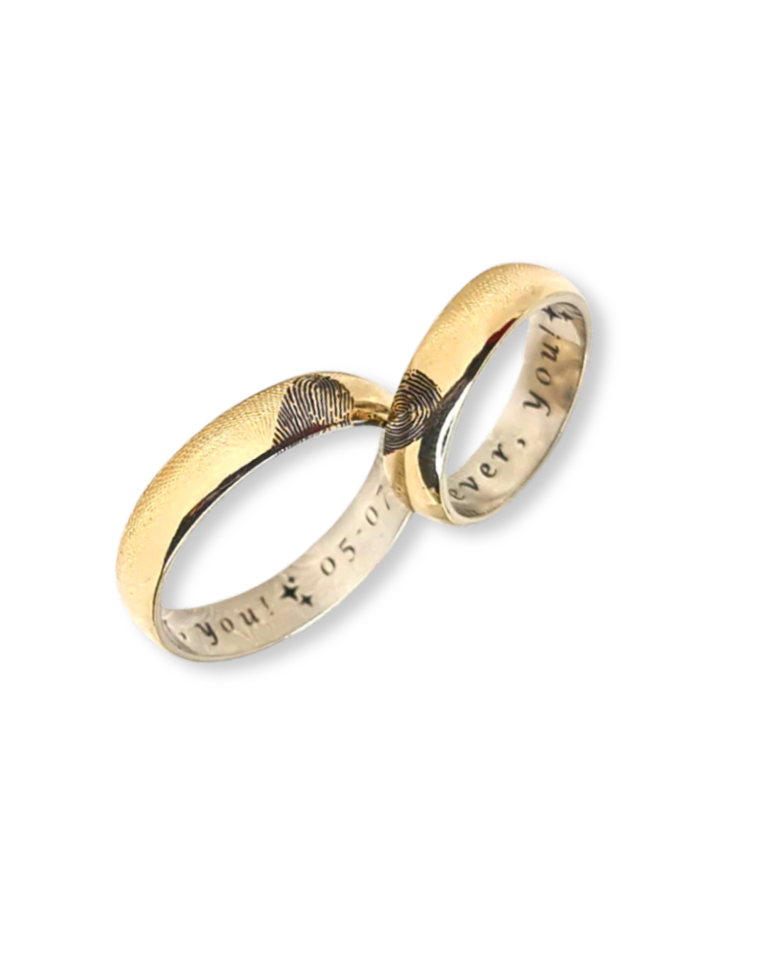 DUO DE ANILLOS CON LAMINA CON BAÑO DE ORO + HUELLAS DACTILARES