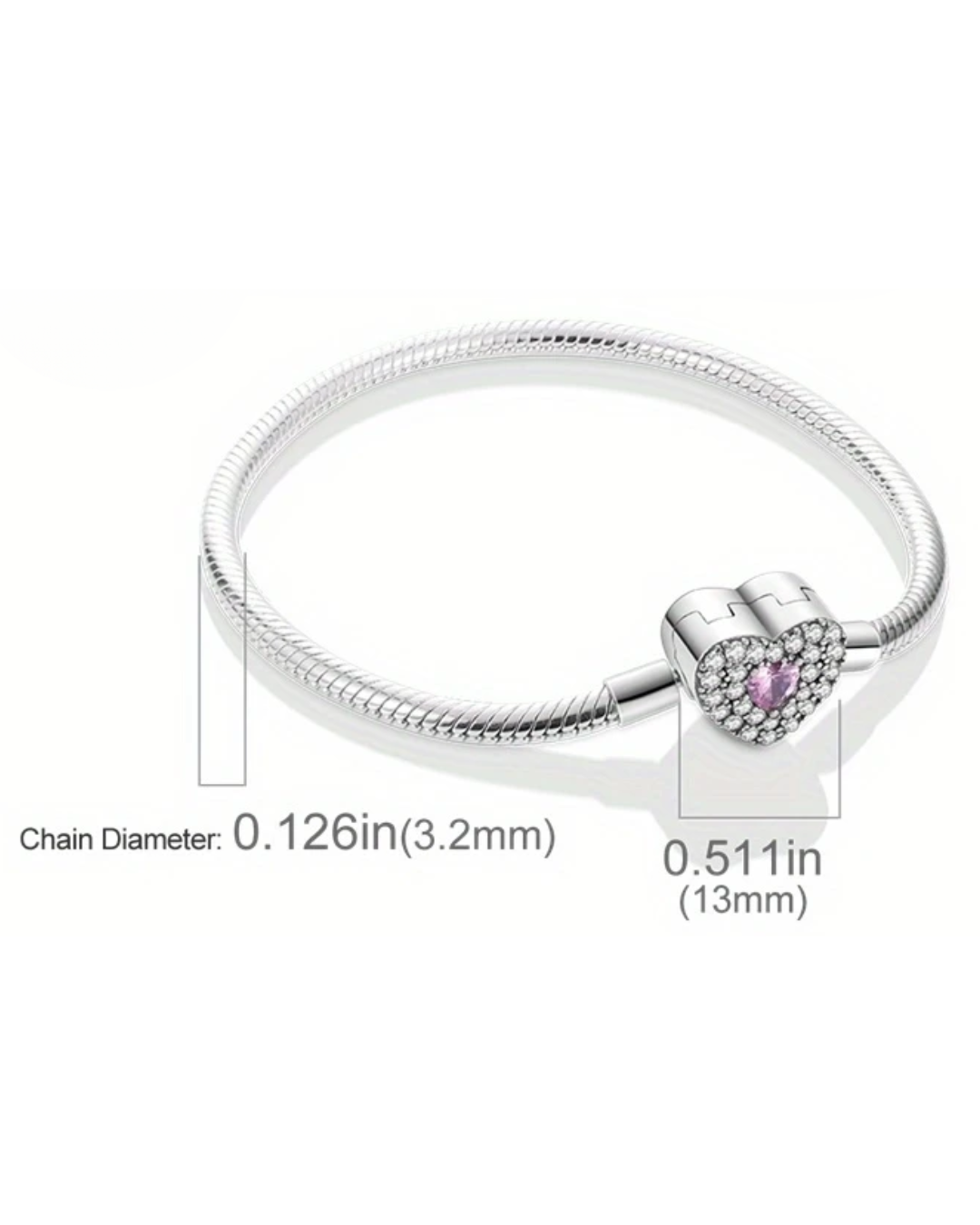 BRAZALETE DISEÑO SEMI RIGIDO CON DIJE REDONDO CON CIRCON CORAZON - PRE ORDEN