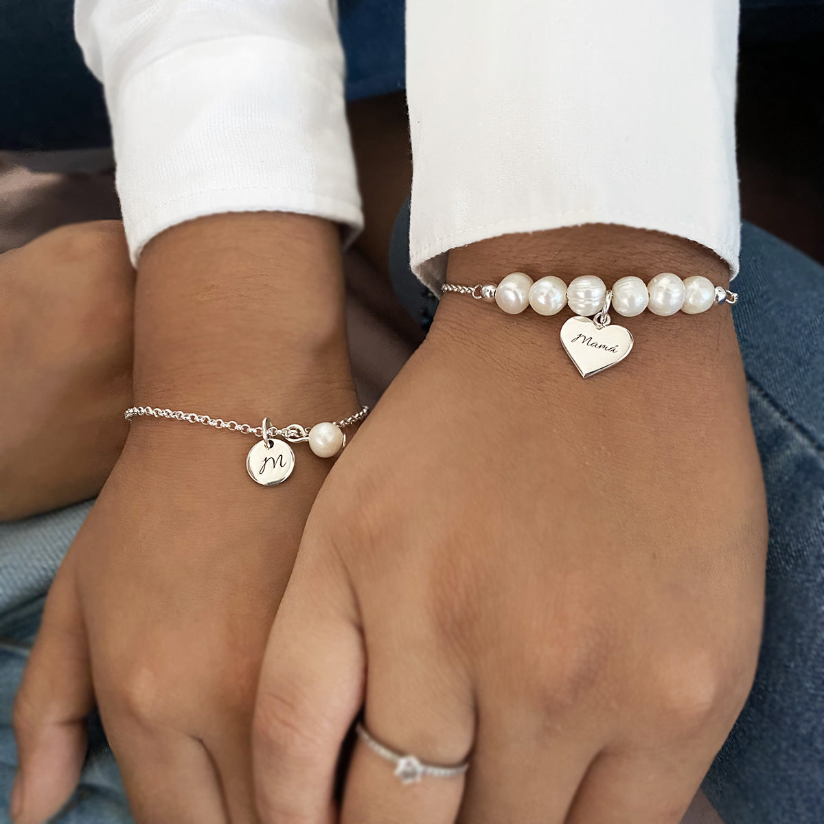 PULSERA MAMÁ E HIJA CON PERLAS