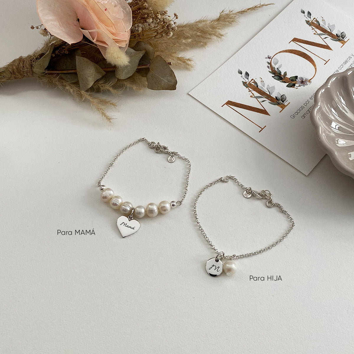 PULSERA MAMÁ E HIJA CON PERLAS