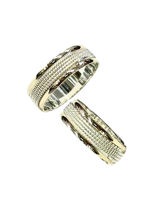 DUO DE ANILLOS CON LAMINA CON BAÑO DE ORO Y TRENZADO MINIMAL