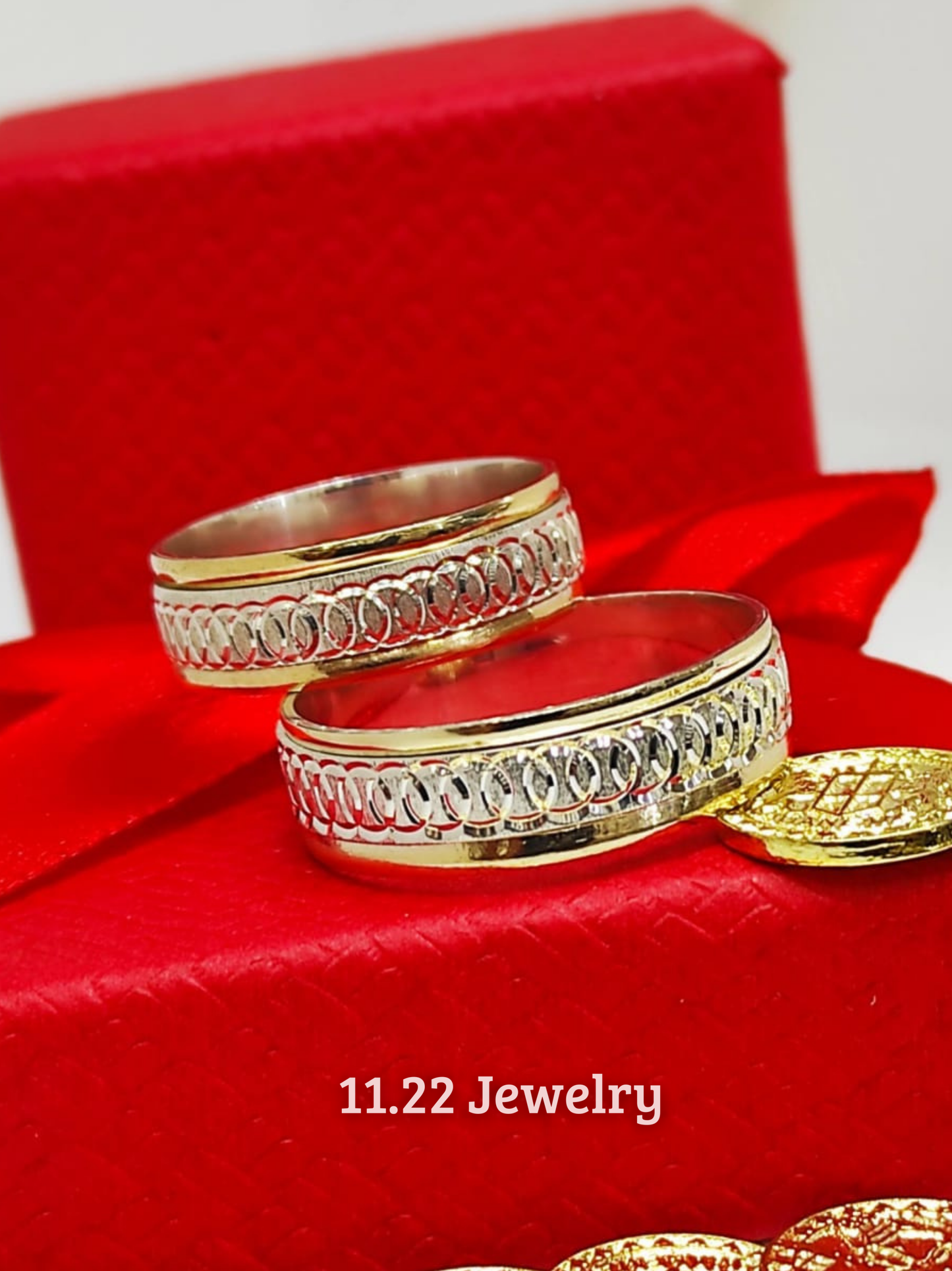 Anillos para pareja + bisel con lamina de oro