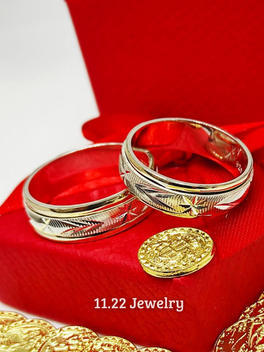 Anillos para pareja + bisel con lamina de oro