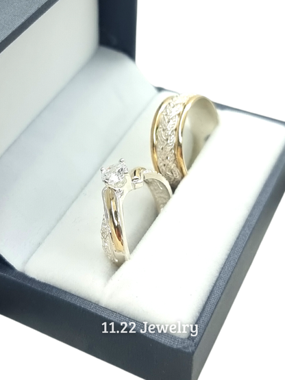 Anillos para pareja con lamina de oro + anillo con circón