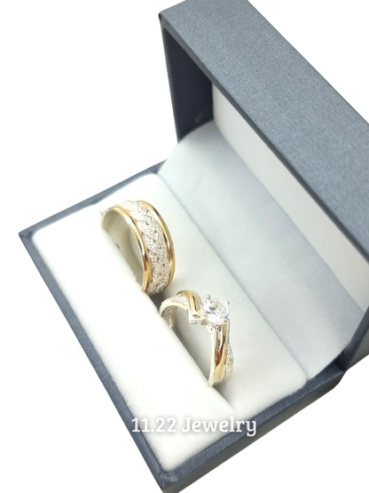 Anillos para pareja con lamina de oro + anillo con circón