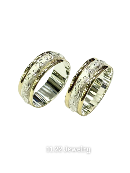 Anillos para pareja + bisel con lamina de oro