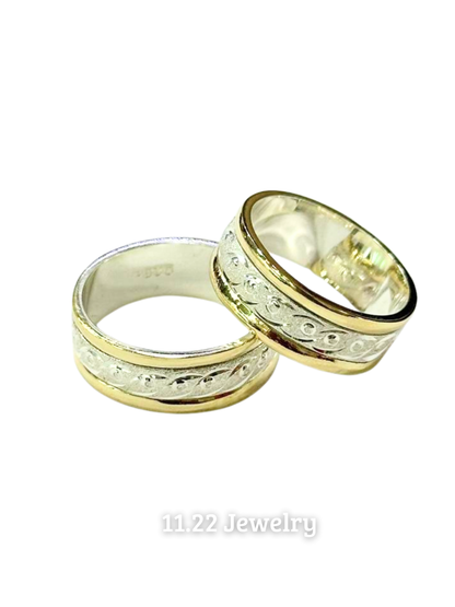 Anillos para pareja + bisel con lamina de oro