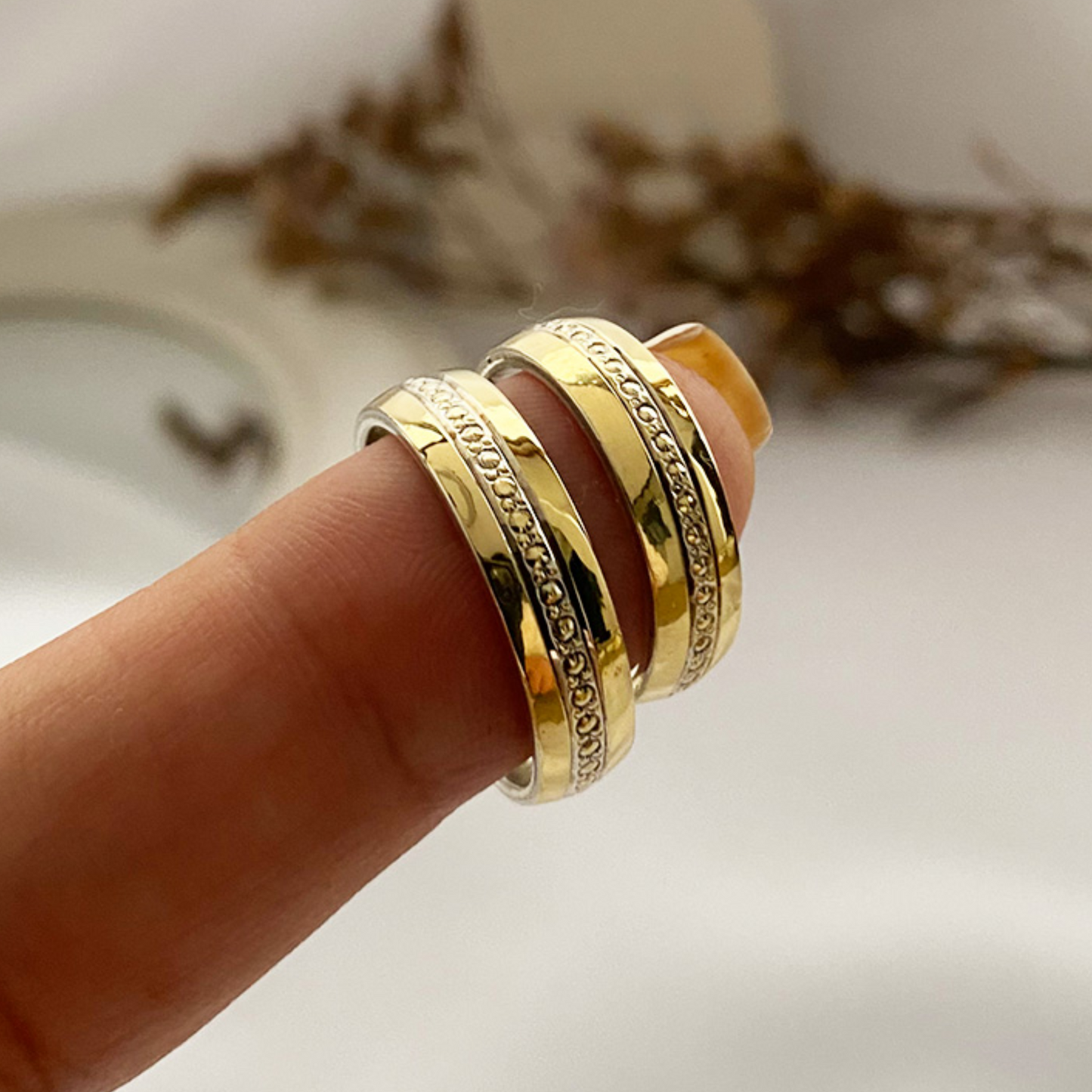 Anillos plata + lámina de oro 18k