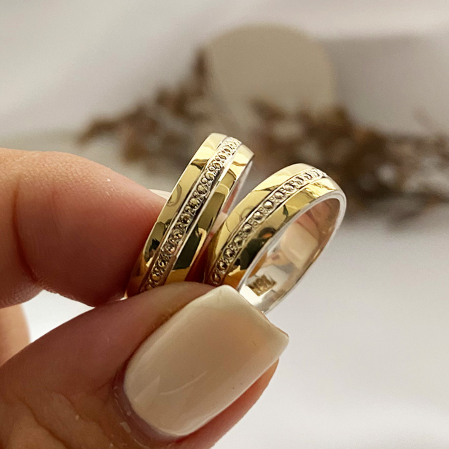 Anillos plata + lámina de oro 18k