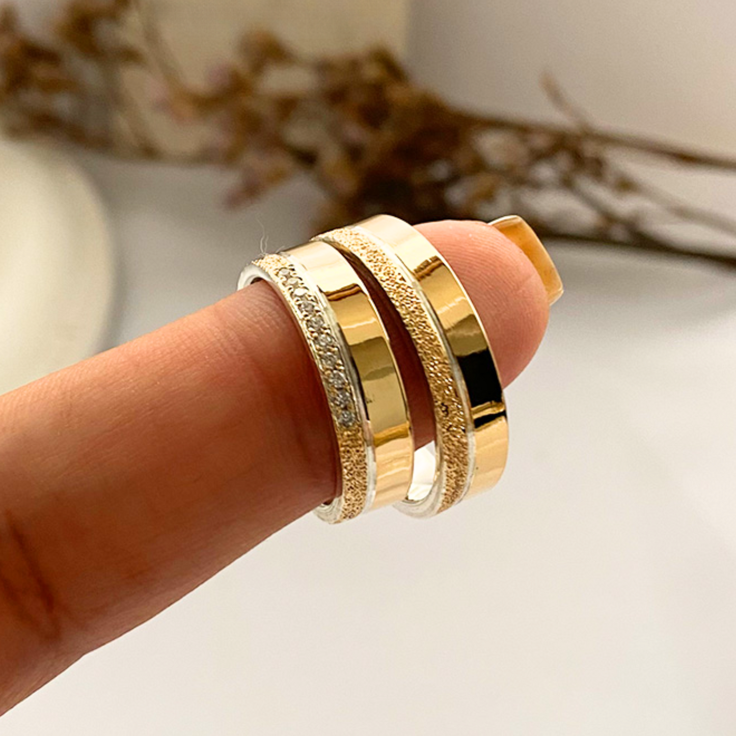 Anillos plata + lámina de oro 18k