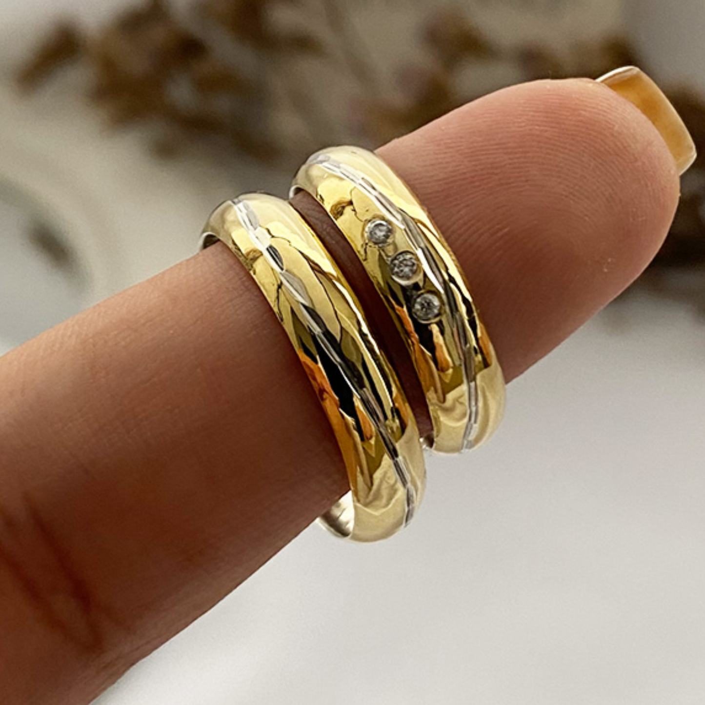 Anillos plata + lámina de oro 18k