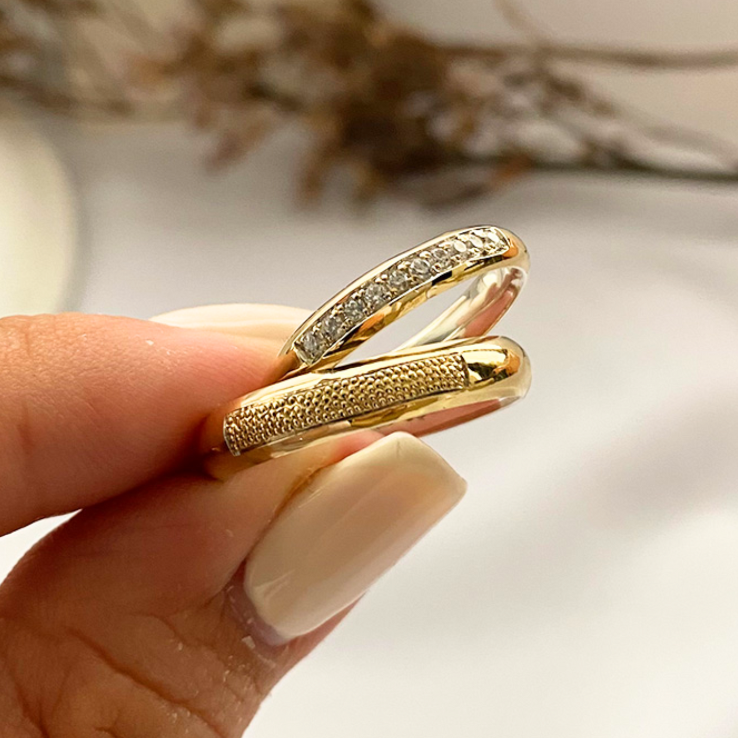 Anillos plata + lámina de oro 18k