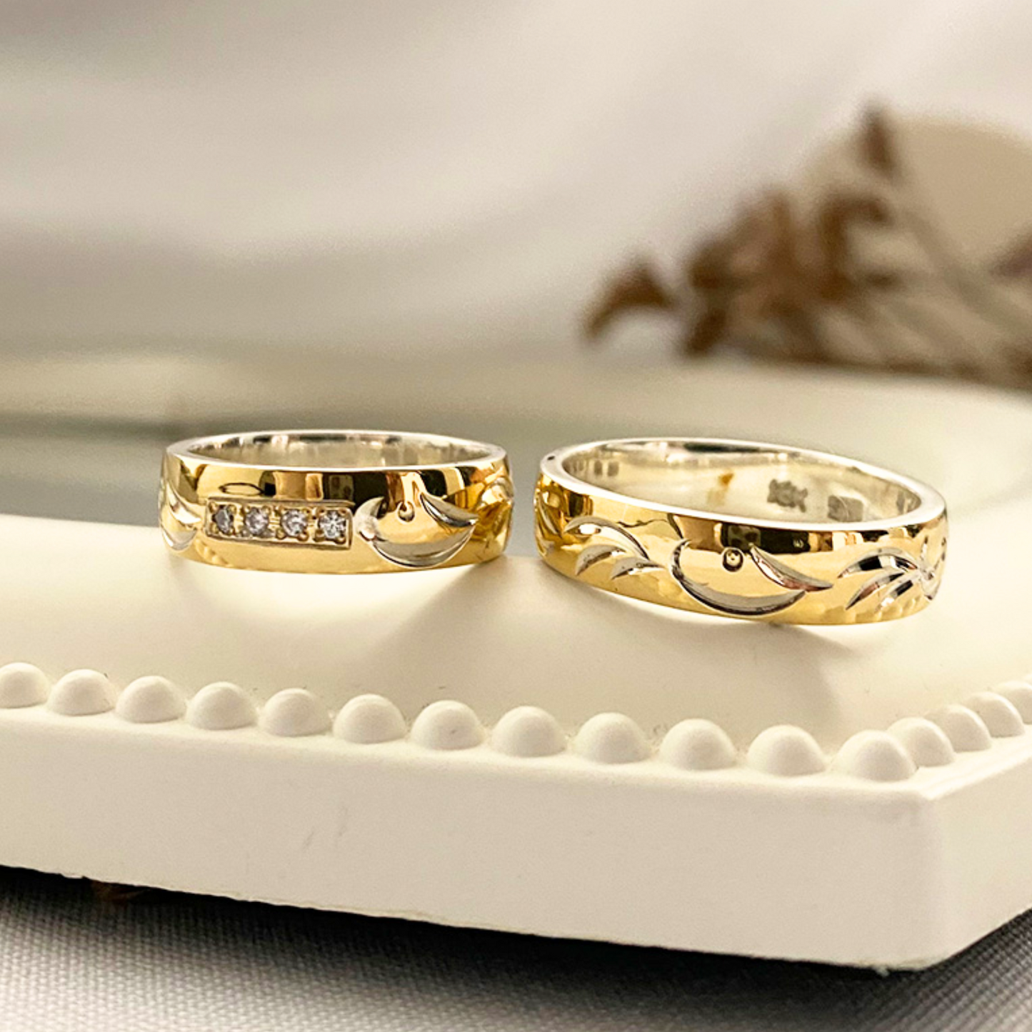 Anillos plata + lámina de oro 18k