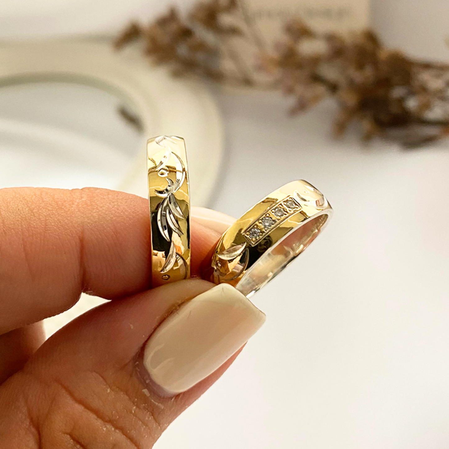 Anillos plata + lámina de oro 18k