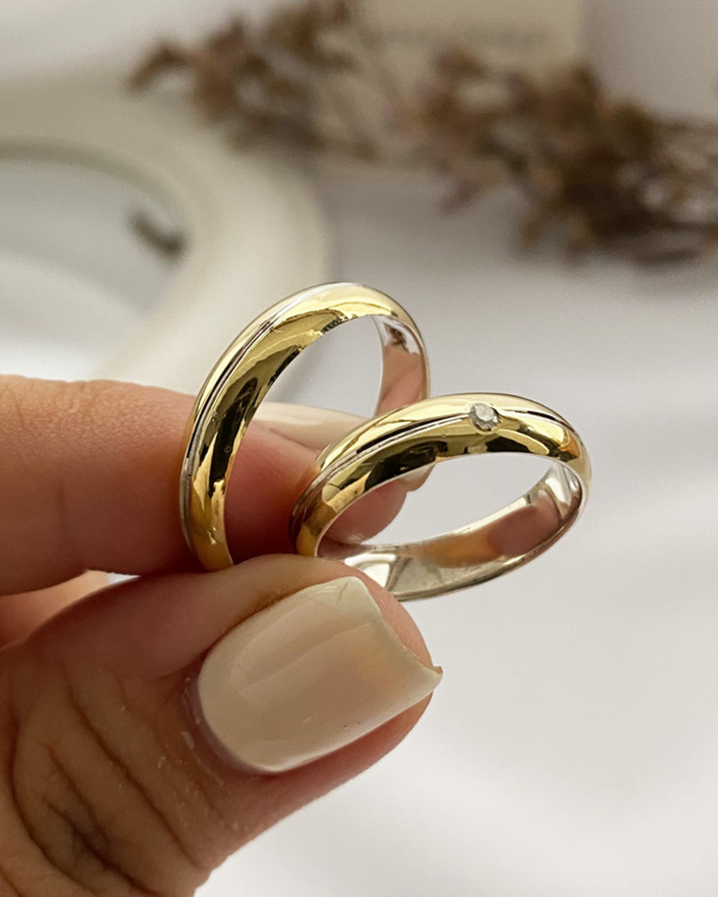 Anillos plata + lámina de oro 18k