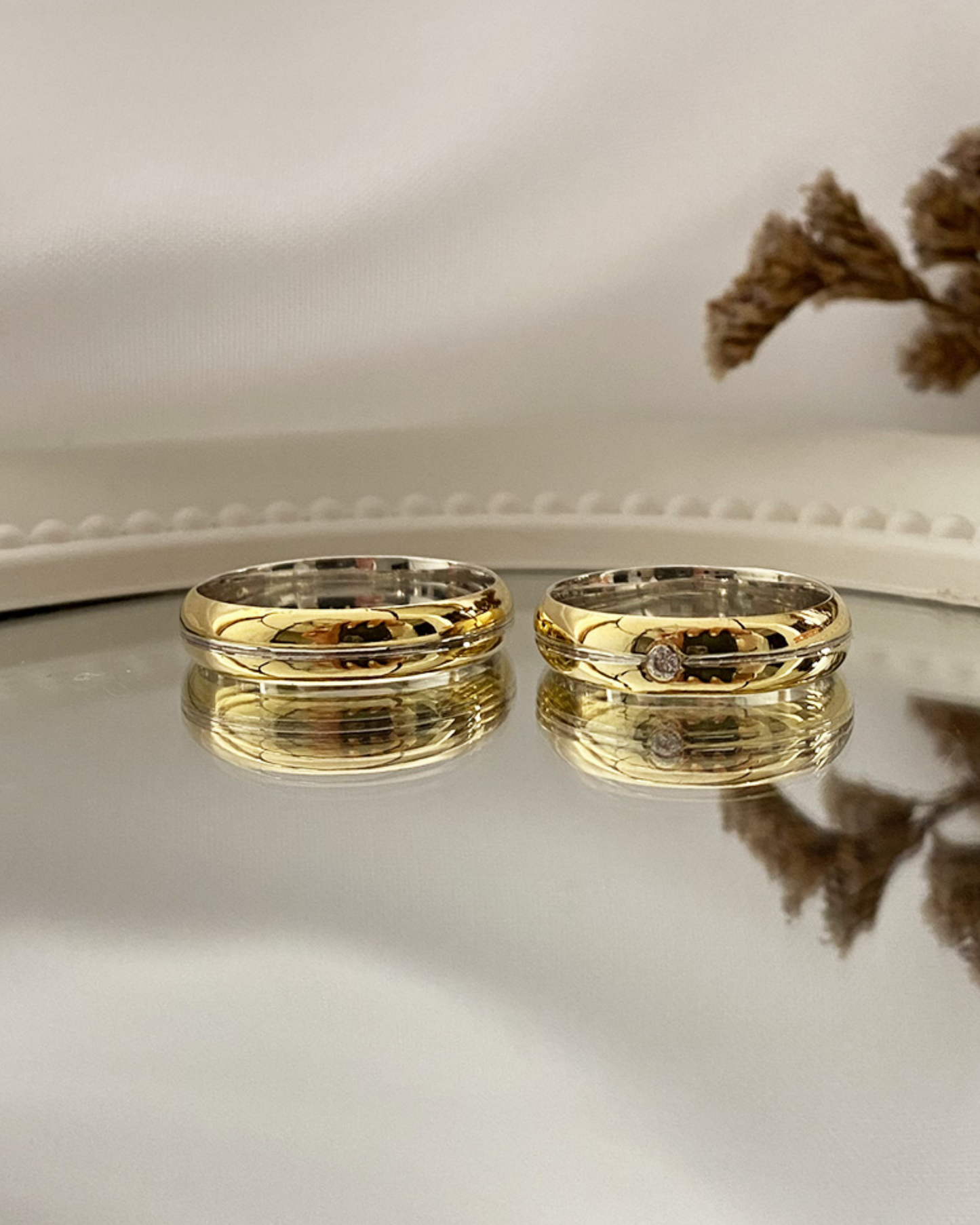 Anillos plata + lámina de oro 18k