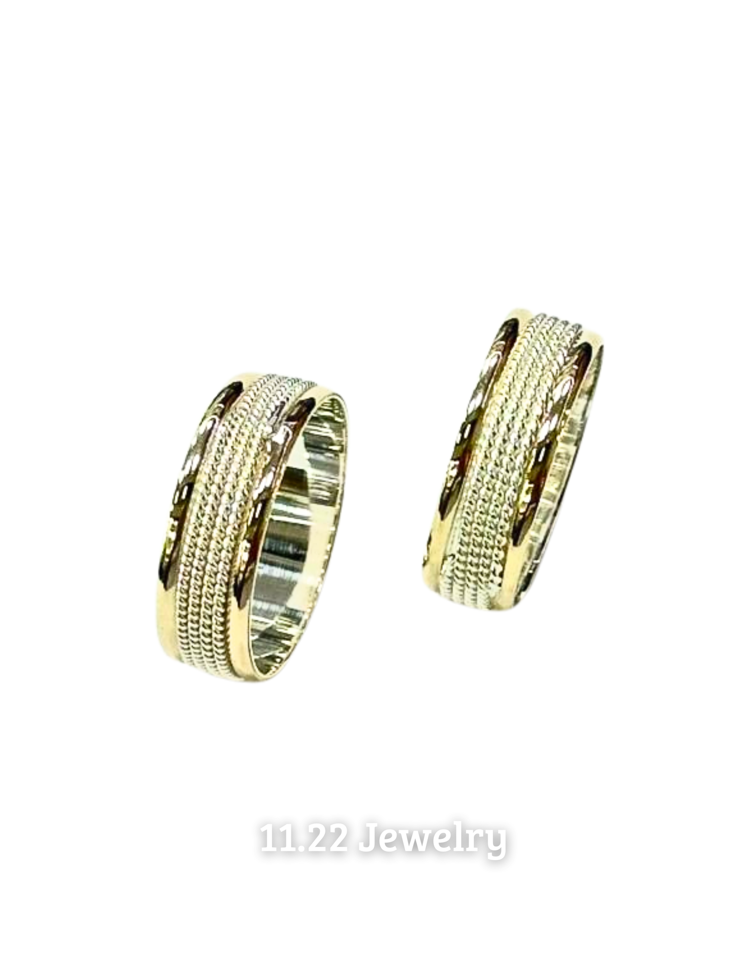 Anillos para pareja trenza + biselado con lamina de oro