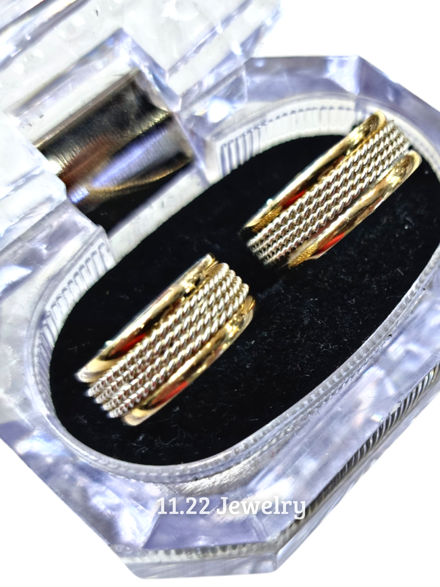 Anillos para pareja trenza + biselado con lamina de oro