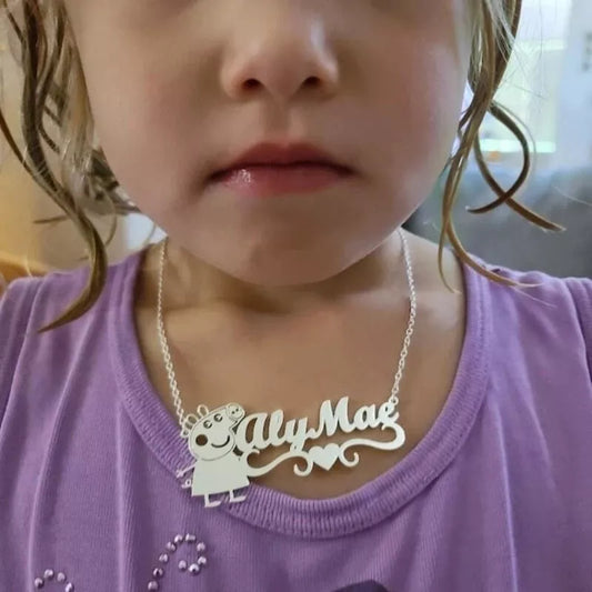 Collar colgante de dibujos animados con nombre personalizado para niños