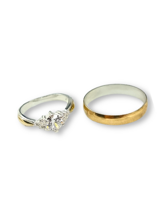 DUO DE ANILLOS CON LAMINA CON BAÑO DE ORO + ANILLO CIRCON