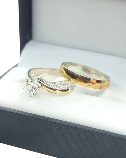 DUO DE ANILLOS CON LAMINA CON BAÑO DE ORO + ANILLO CIRCON