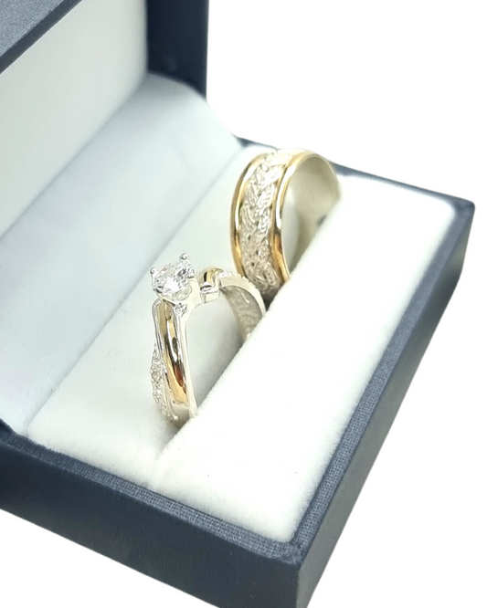 DUO DE ANILLOS CON LAMINA CON BAÑO DE ORO + ANILLO CIRCON