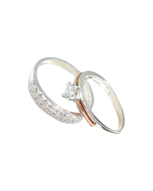 DUO DE ANILLOS MEDIA CHURUMBELA + ANILLO CIRCON CON LAMINA DE ORO