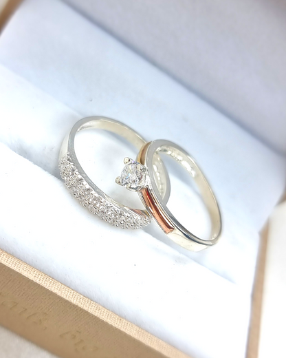 DUO DE ANILLOS MEDIA CHURUMBELA + ANILLO CIRCON CON LAMINA DE ORO