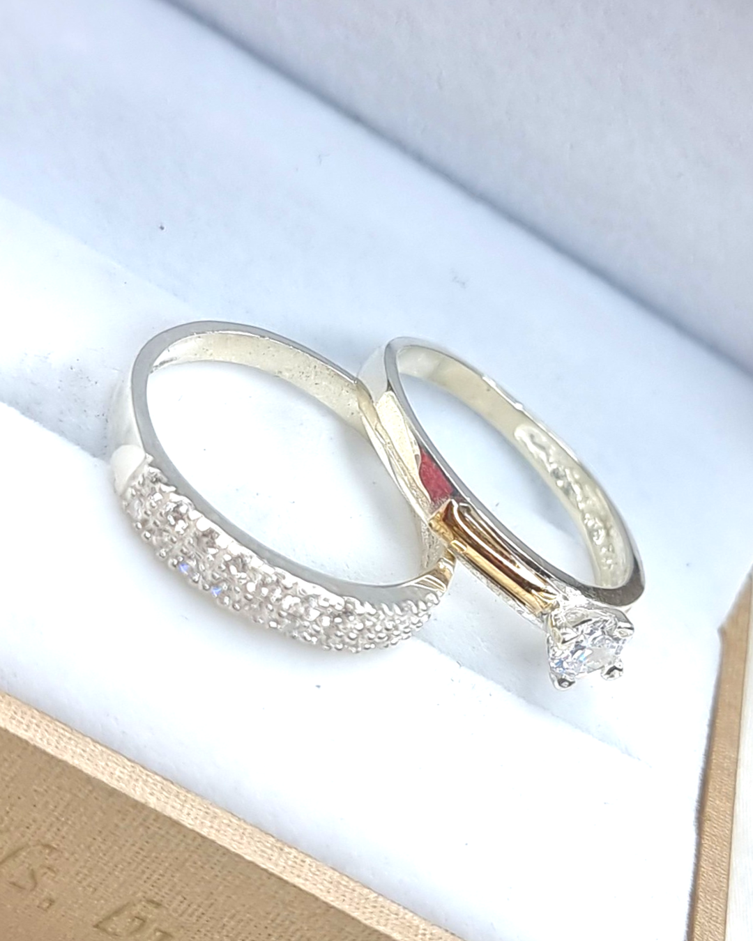 DUO DE ANILLOS MEDIA CHURUMBELA + ANILLO CIRCON CON LAMINA DE ORO