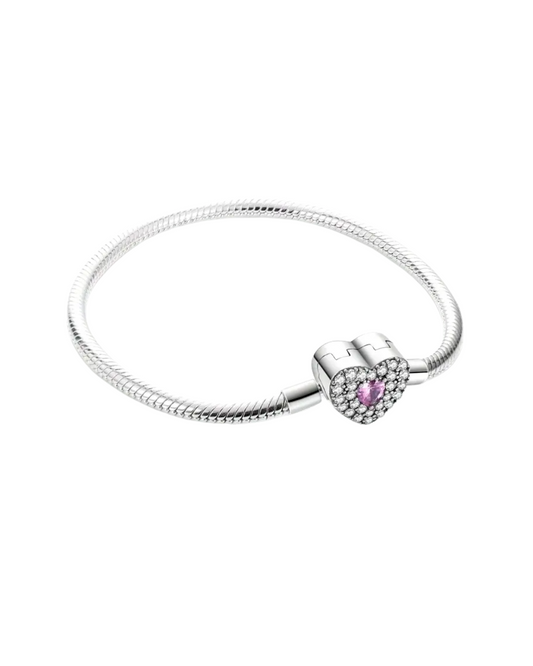 BRAZALETE DISEÑO SEMI RIGIDO CON DIJE REDONDO CON CIRCON CORAZON - PRE ORDEN