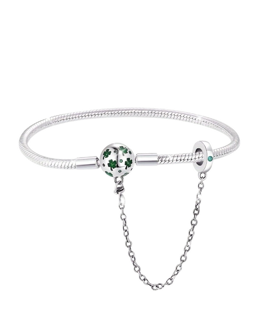 BRAZALETE DISEÑO SEMI RIGIDO CON DIJE REDONDO TREBOL - PRE ORDEN