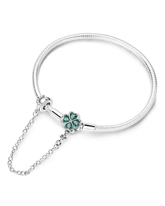 BRAZALETE DISEÑO SEMI RIGIDO CON BROCHE HERRADURA Y TREBOL - PRE ORDEN