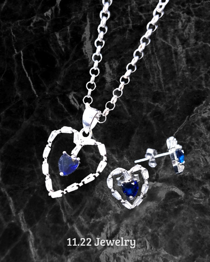 Set corazón circon azul