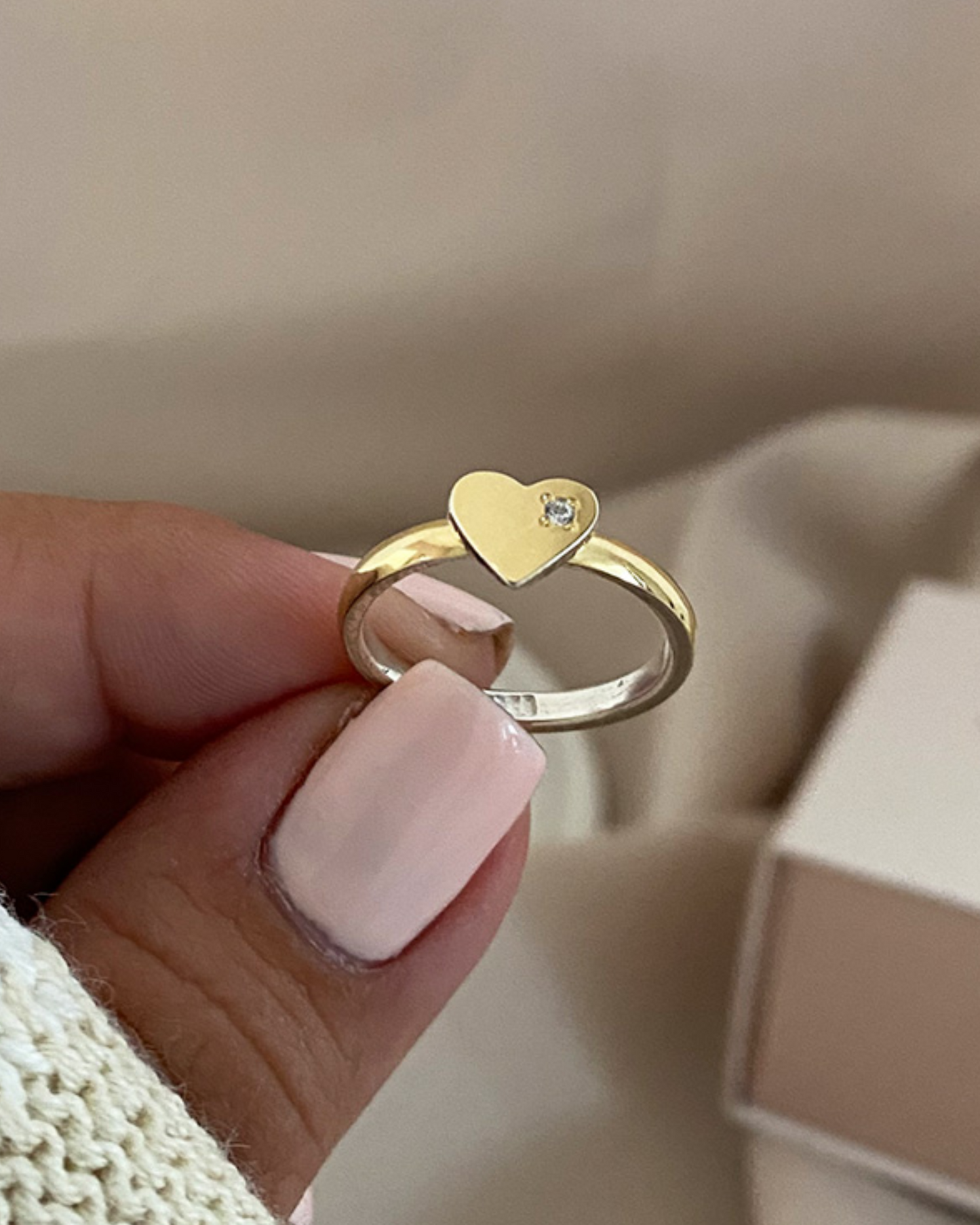 Anillo Heart plata y lámina de oro de 18k